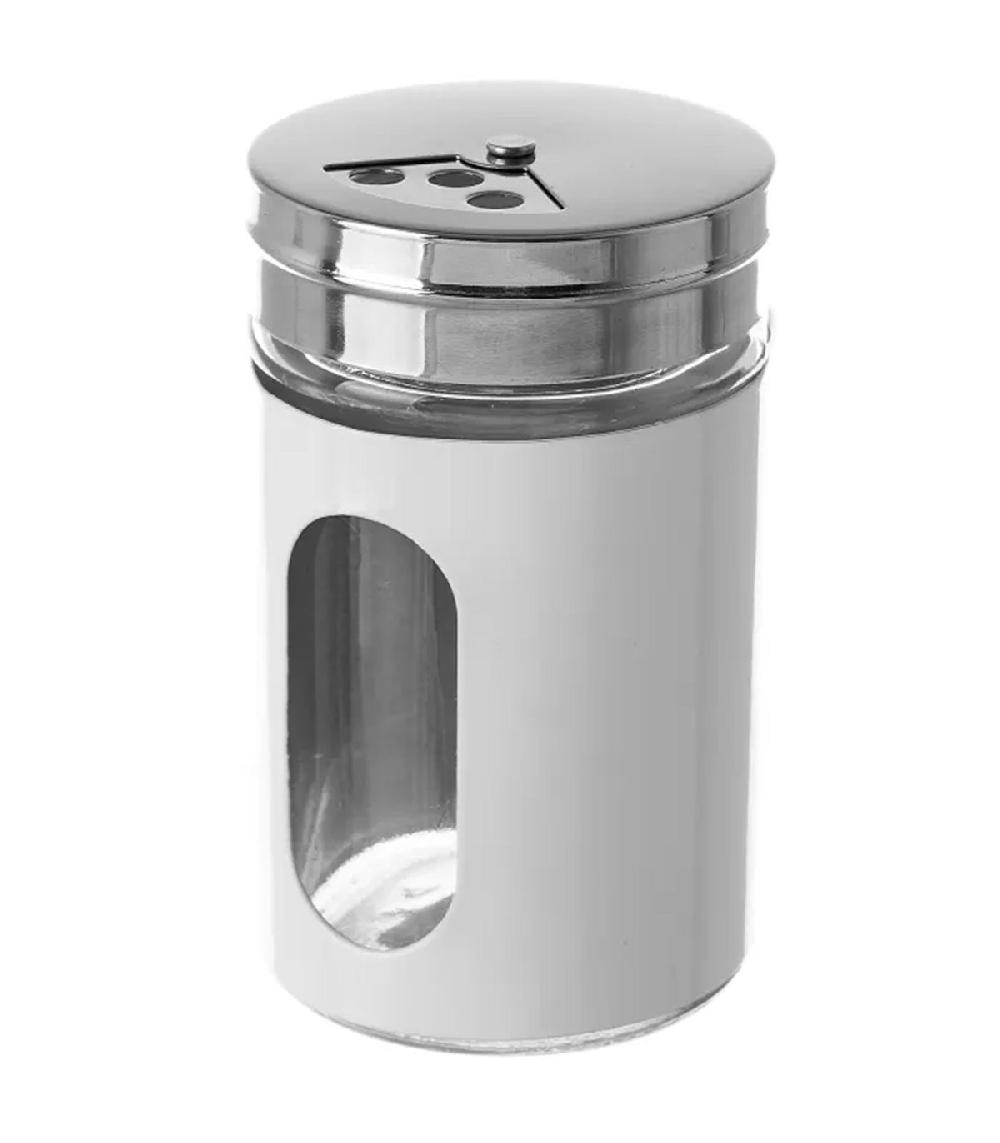 wadiga Pot à épices rond en métal et verre blanc