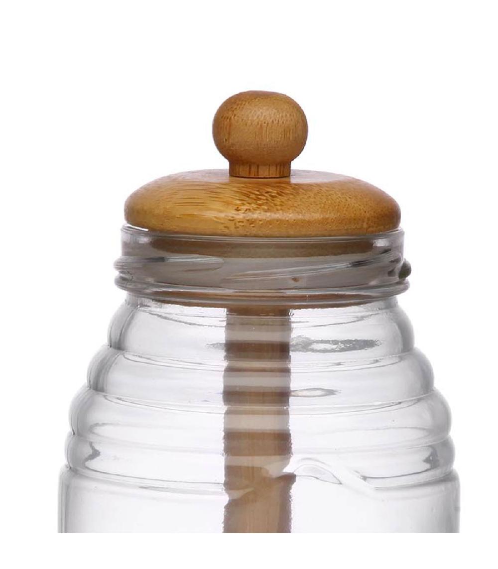 Wadiga Pot à Miel Verre Et Bambou 8.3x8.3x14.2cm