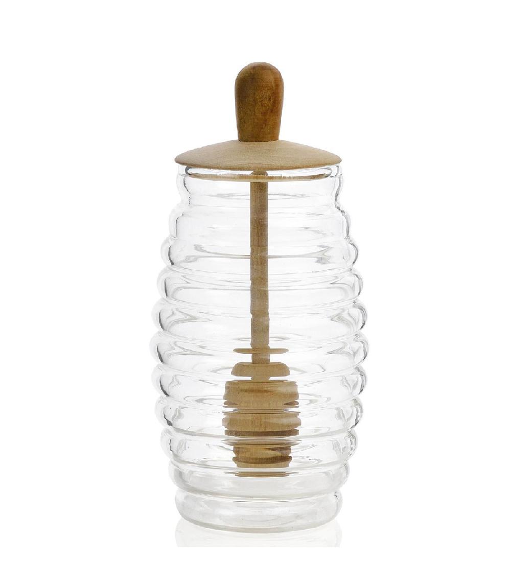 Wadiga Pot à Miel Verre Et Bois 7.5x7.5x15cm