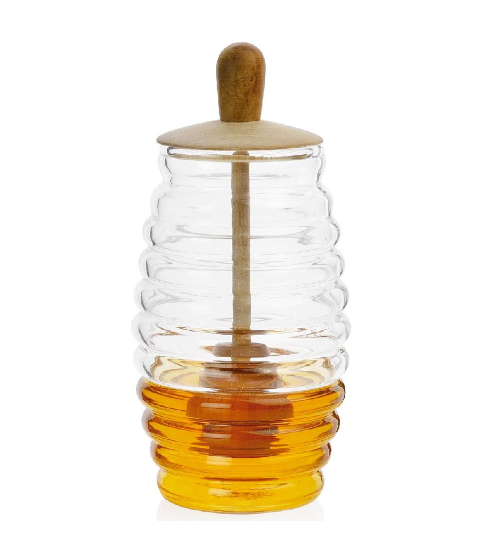 wadiga Pot à Miel Verre et Bois 7.5x7.5x15cm