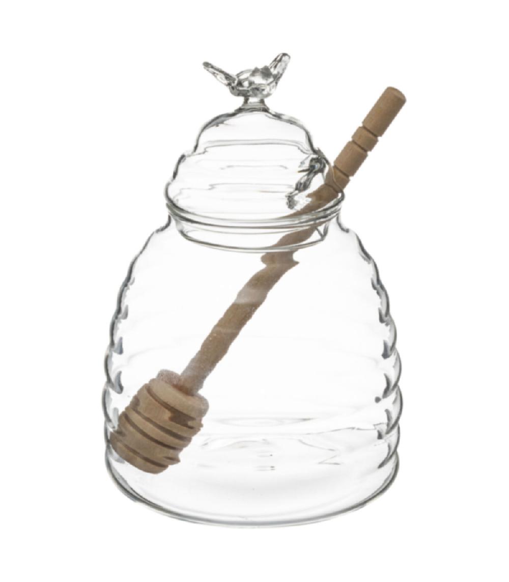 wadiga Pot à miel verre et cuillère bois de chêne