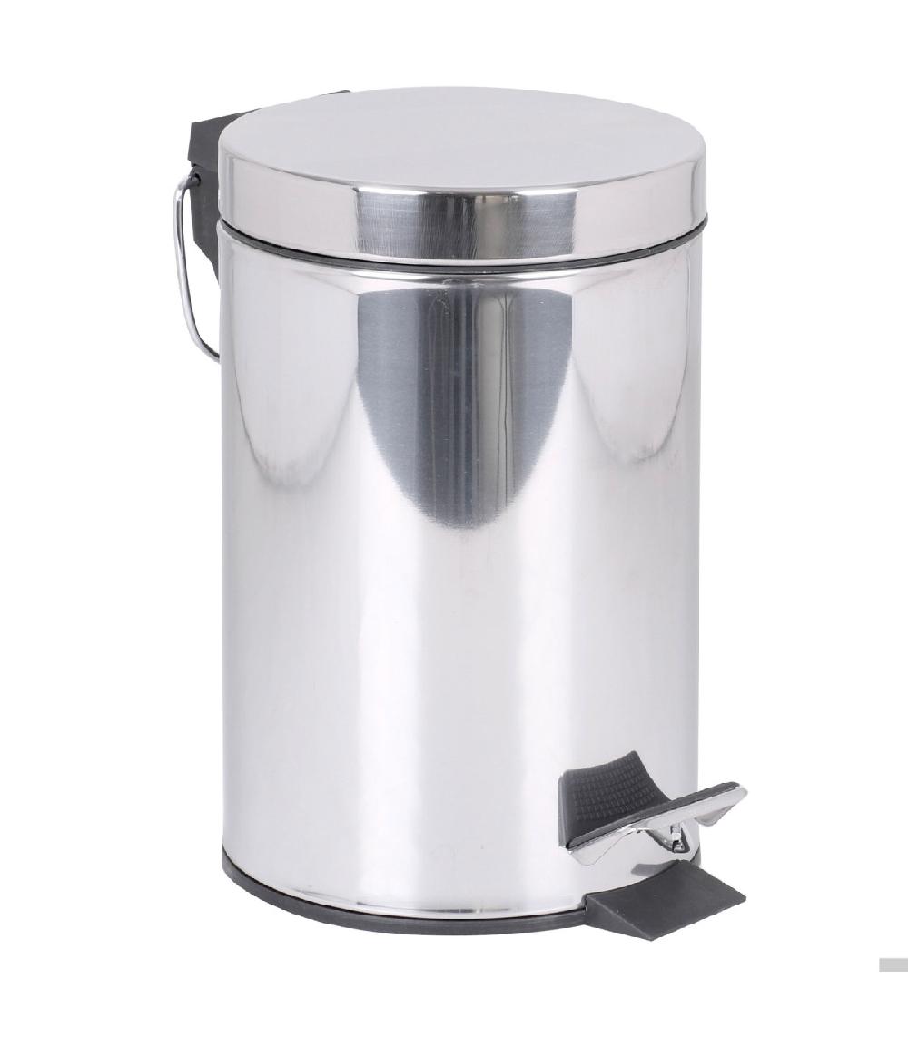 wadiga Poubelle ronde à pédale chrome brillant 3L