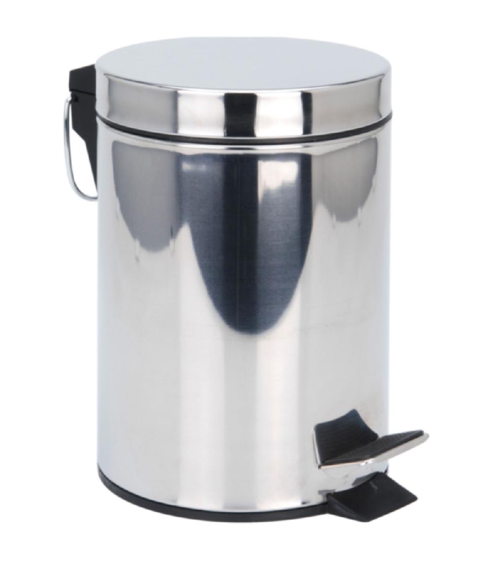 wadiga Poubelle ronde à pédale en inox brillant - 3L