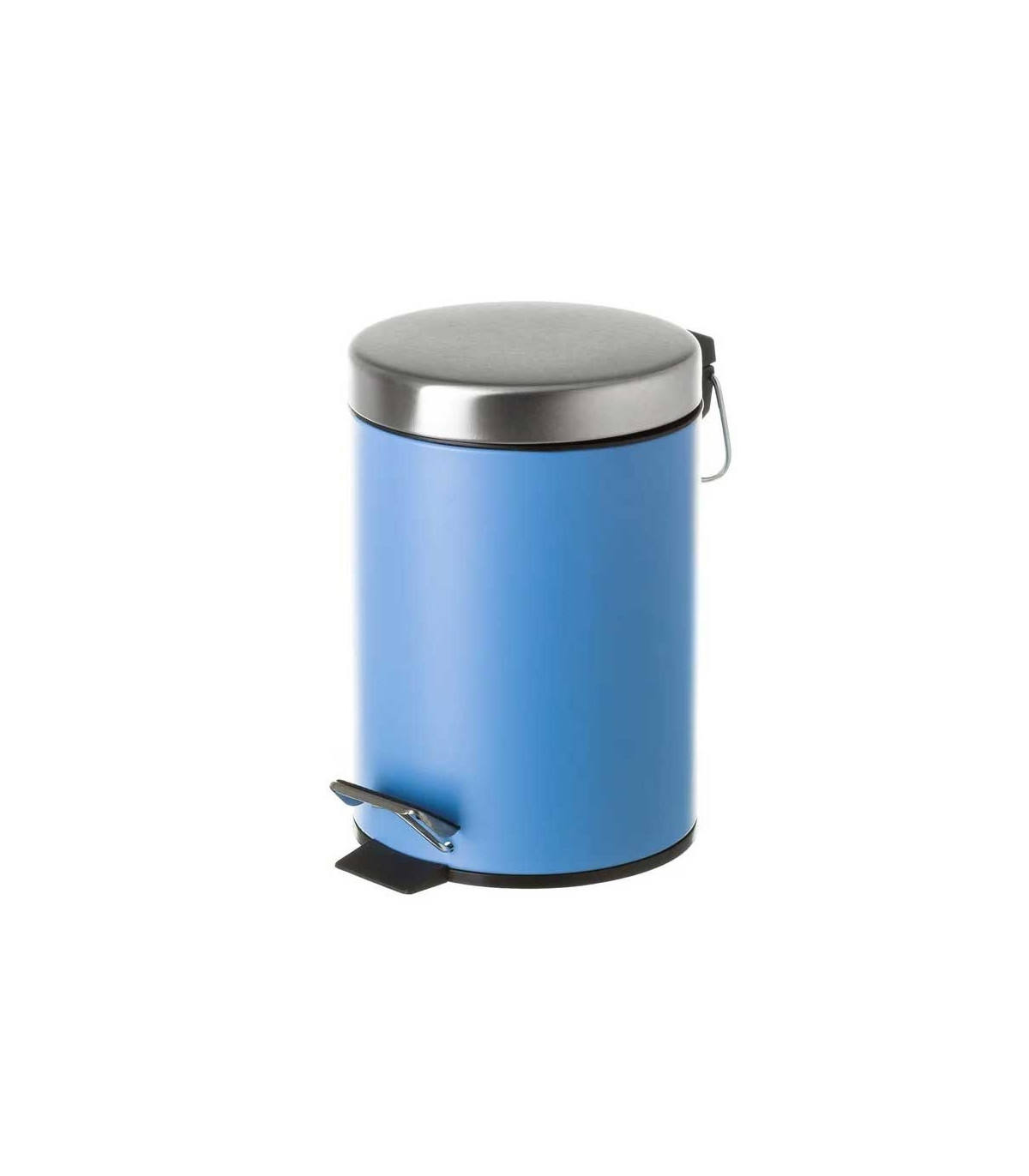 wadiga Poubelle Ronde à Pédale en Métal Bleu - 3L