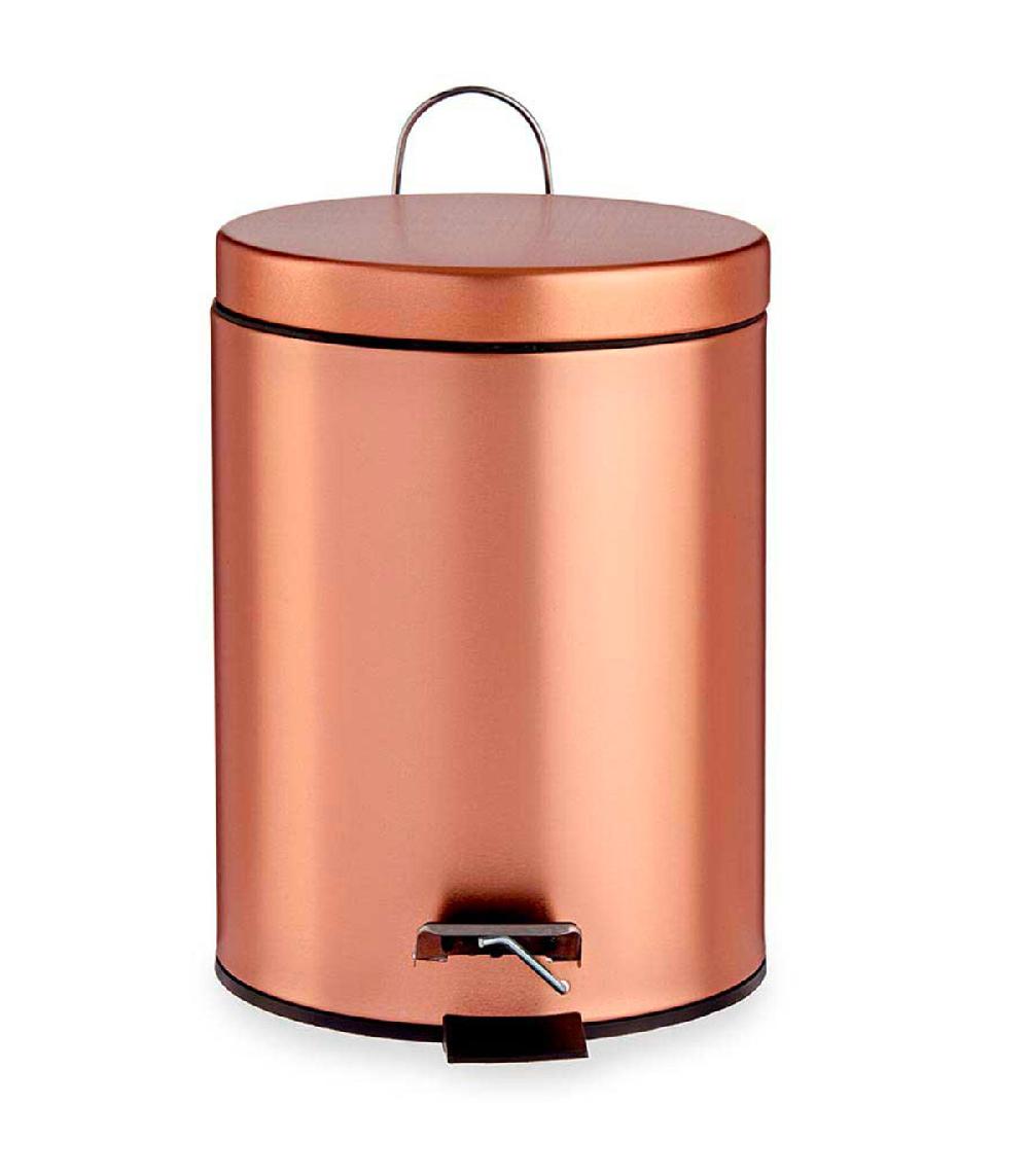wadiga Poubelle ronde à pédale en métal cuivre 3L