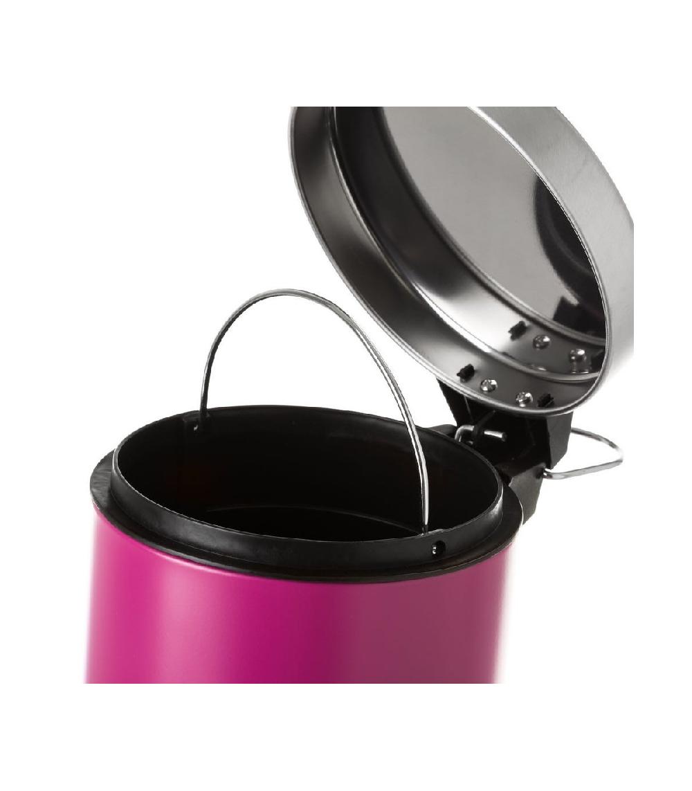 Wadiga Poubelle Ronde à Pédale En Métal Fuchsia - 3L