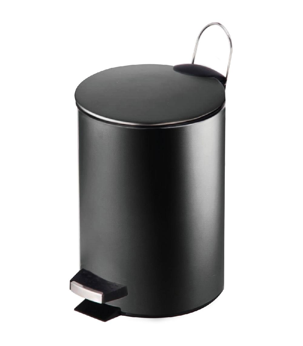 wadiga Poubelle salle de bain métal noir ronde 12L