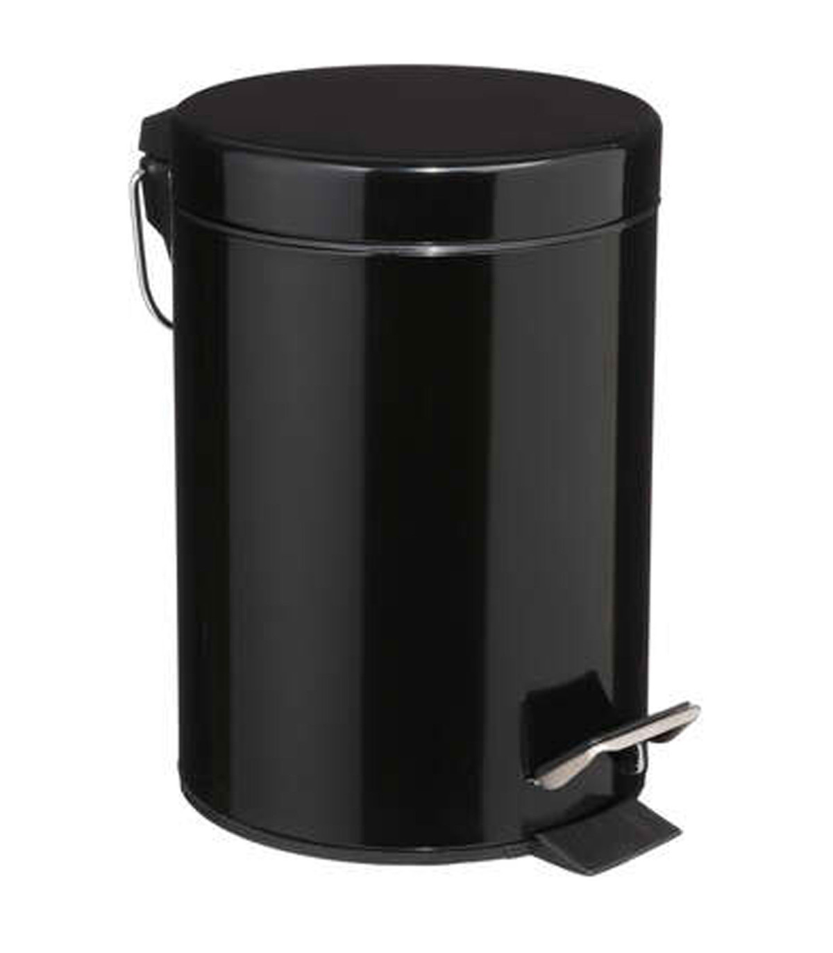 wadiga Poubelle salle de bain métal noir ronde - 3L