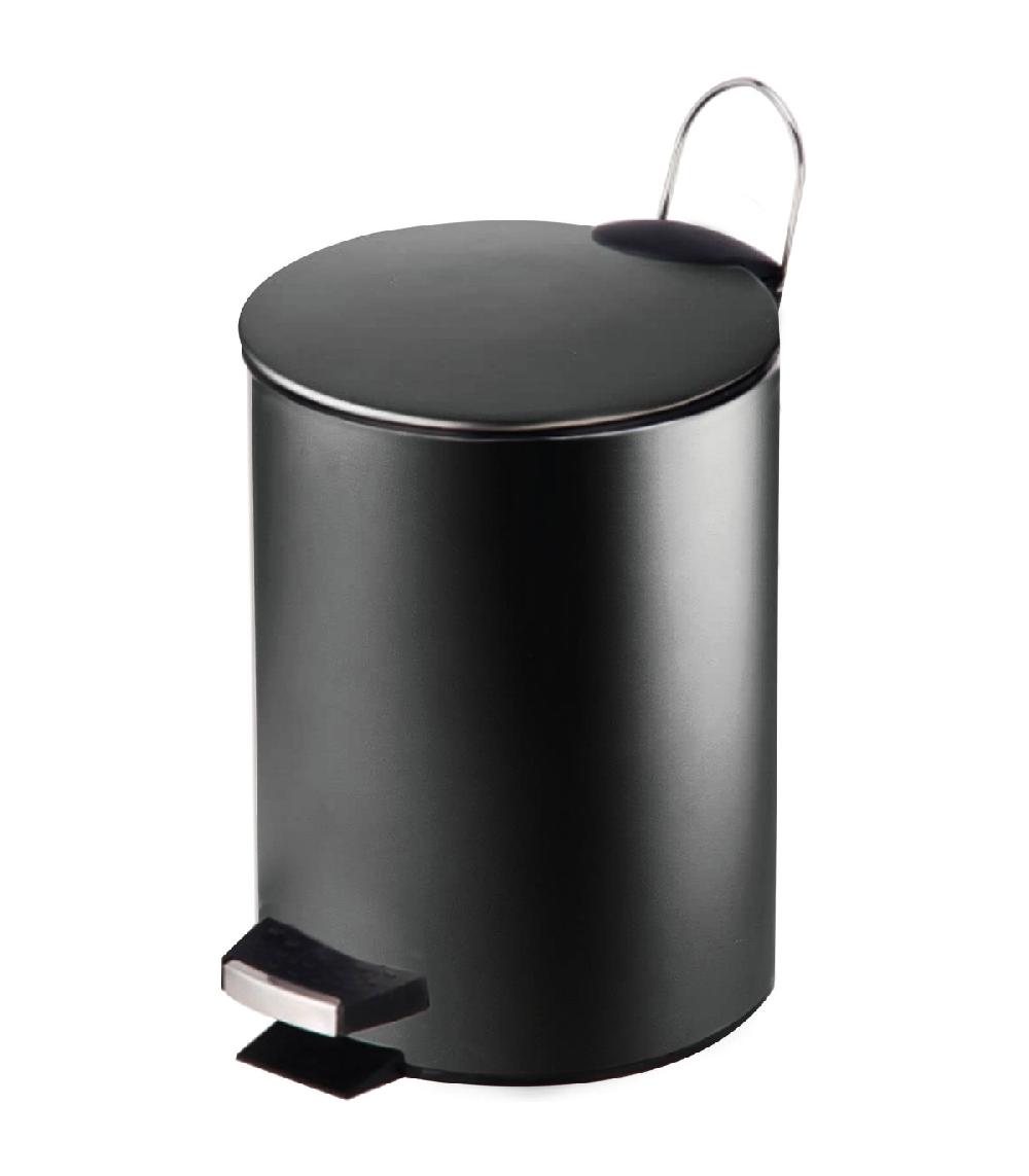 wadiga Poubelle salle de bain métal noir ronde 3L