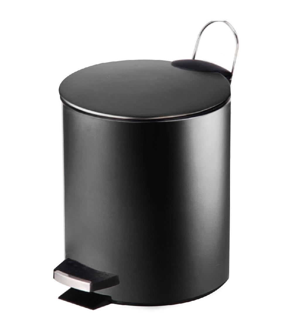 wadiga Poubelle salle de bain métal noir ronde 5L