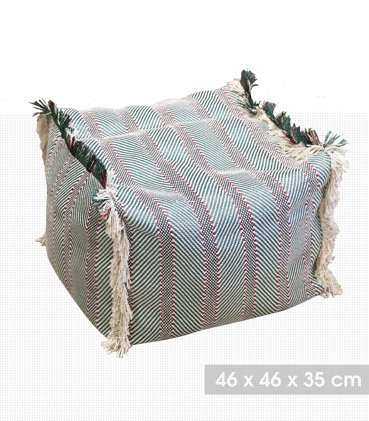 Wadiga Pouf à Franges Vert Et Rouge - 46x46x35cm