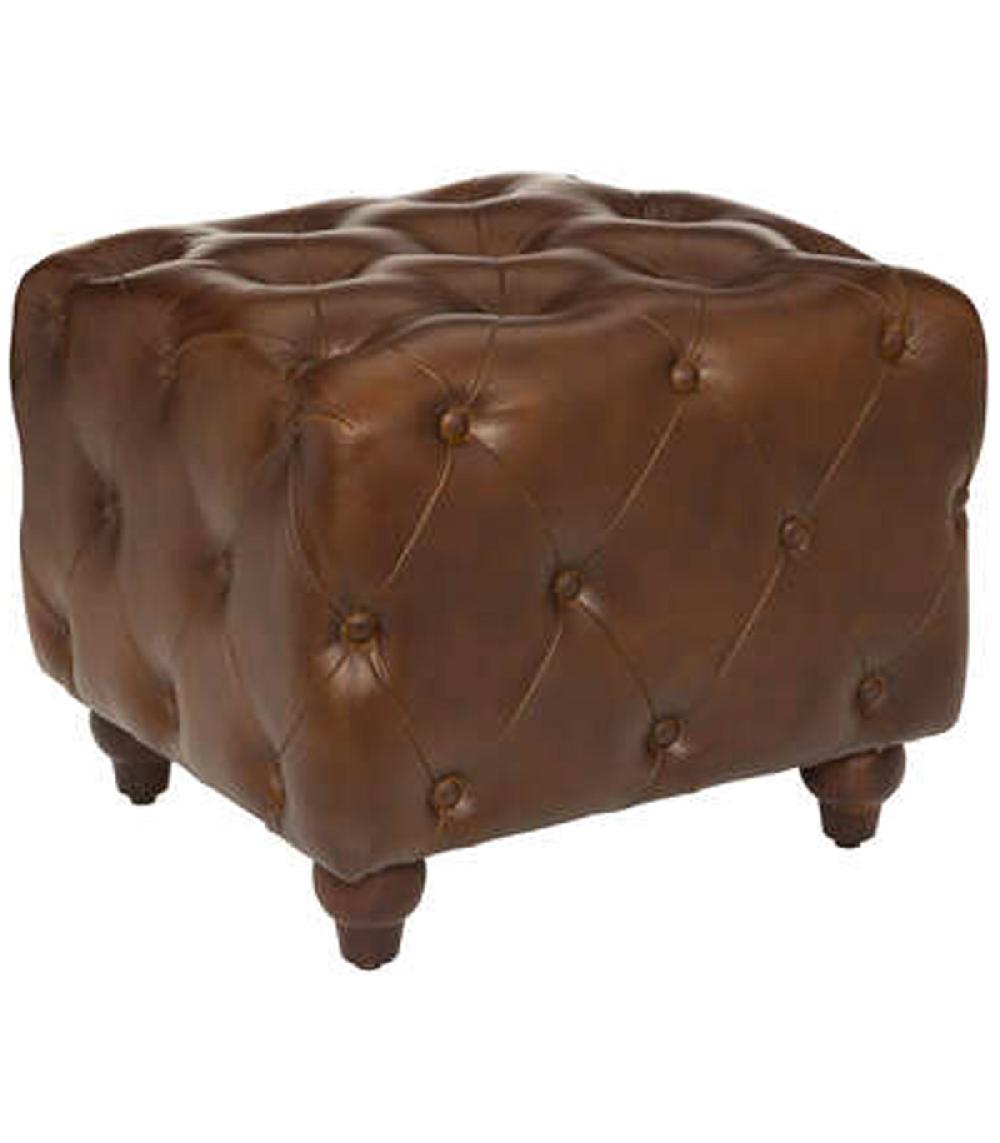 wadiga Pouf chesterfield cuir marron 44x41x48cm