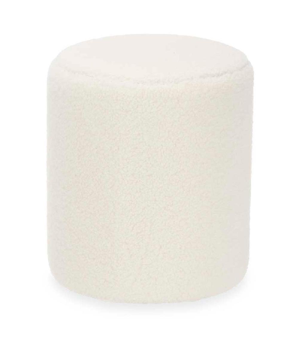 wadiga Pouf rond tissu bouclette blanc 32x32x36cm