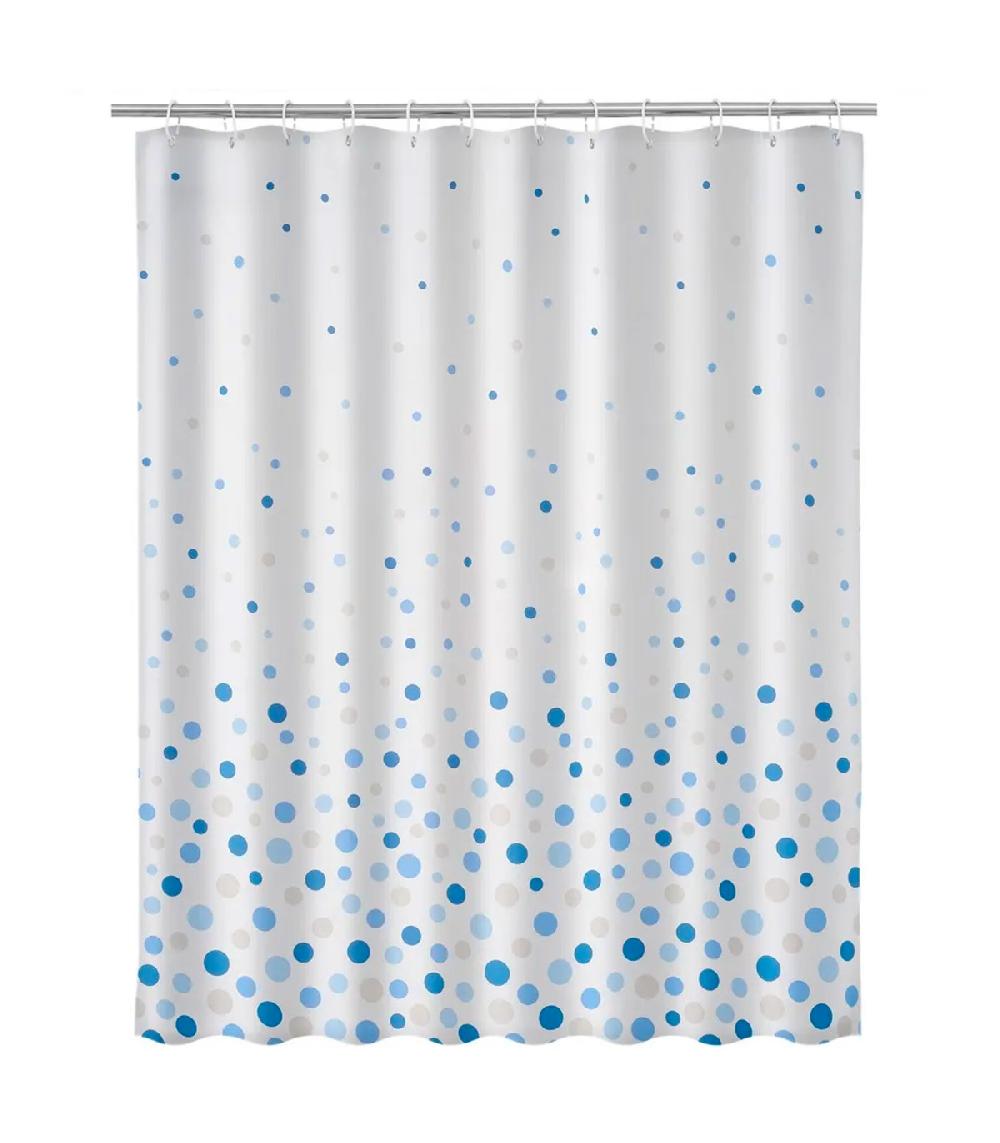 wadiga Rideau de douche blanc à pois bleus
