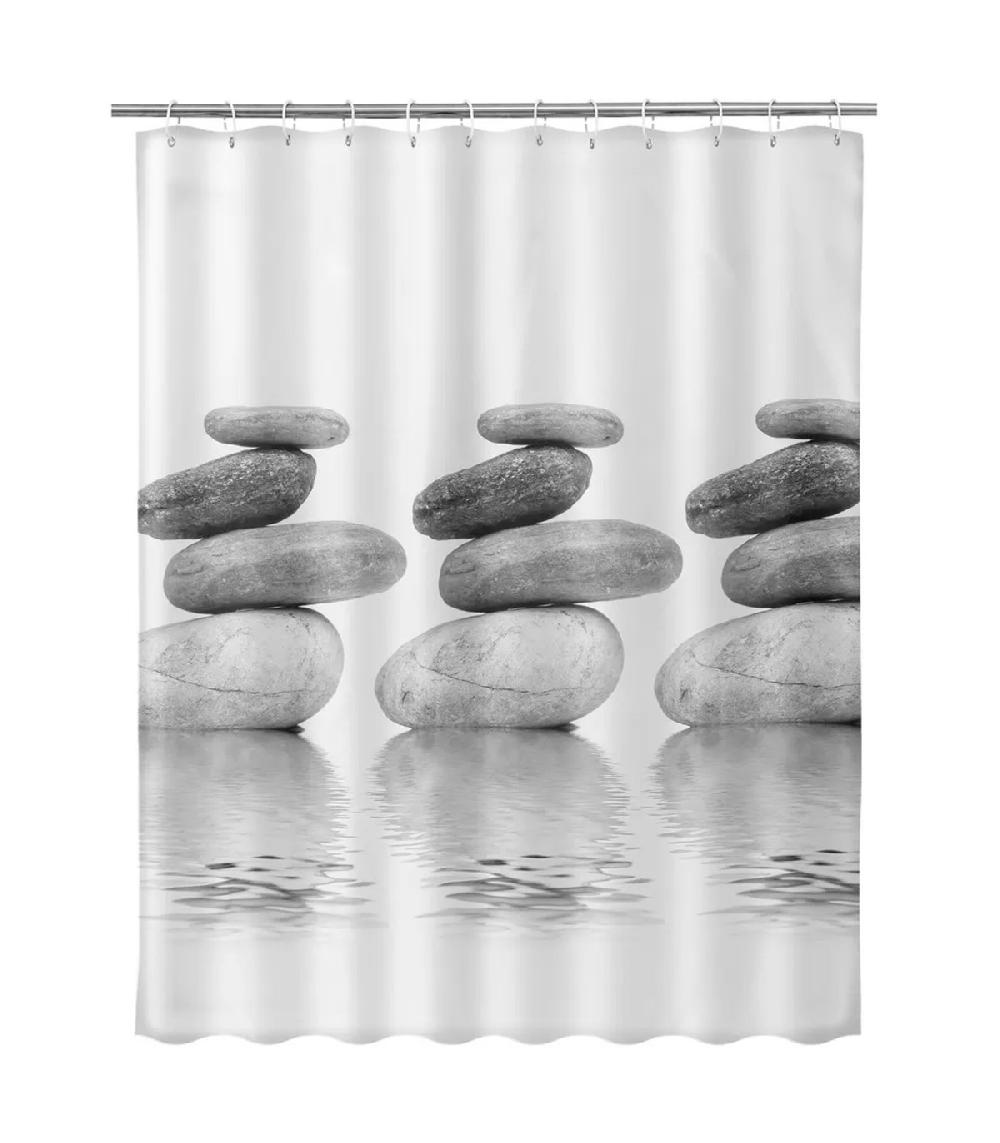 wadiga Rideau de douche blanc et gris galets