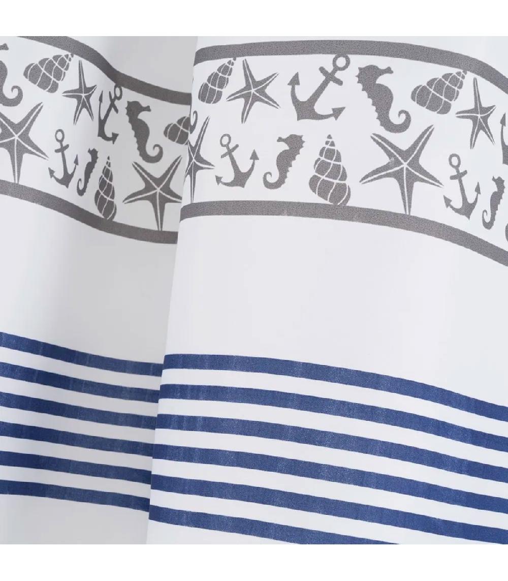 Wadiga Rideau De Douche Bleu Et Blanc Coquillages