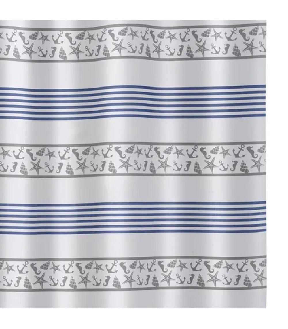 Wadiga Rideau De Douche Bleu Et Blanc Coquillages