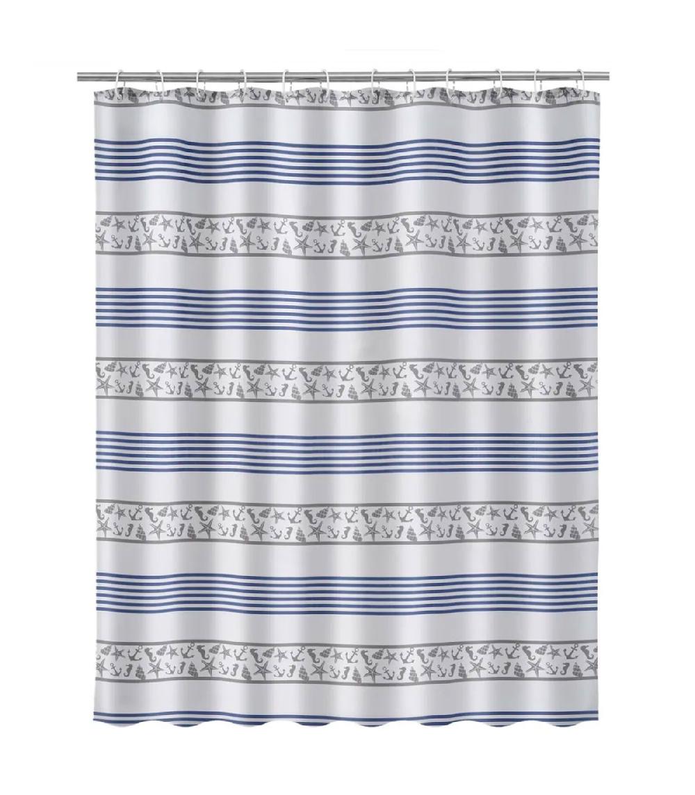 wadiga Rideau de douche bleu et blanc coquillages