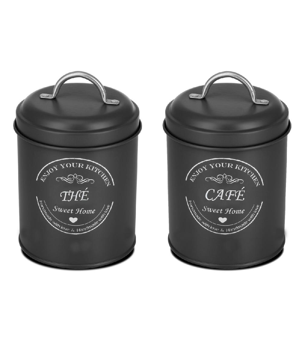wadiga Set de 2 boîtes thé et café en métal noir