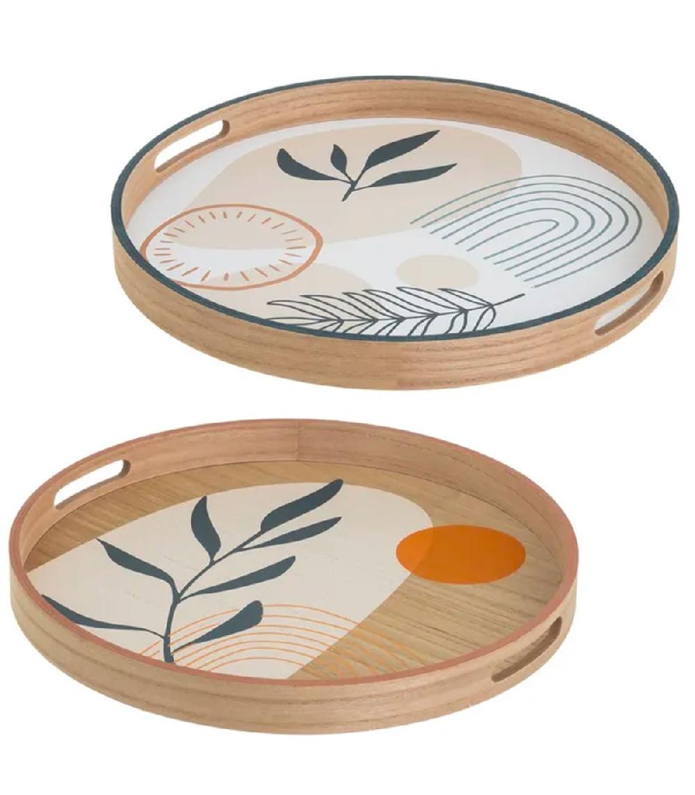 Wadiga Set De 2 Plateaux Ronds En Bois 40x40x3.5cm