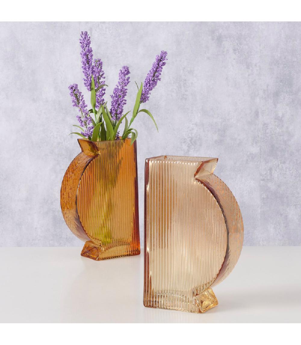Wadiga Set De 2 Vases En Verre Strié H20cm