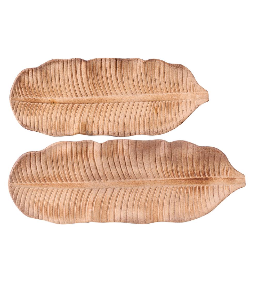 wadiga Set de 2 vide-poches en bois feuilles