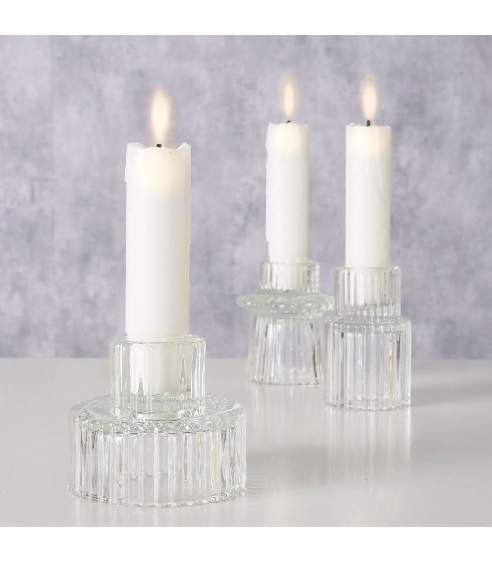 Wadiga Set De 3 Bougeoirs En Verre Strié 6x6x7cm