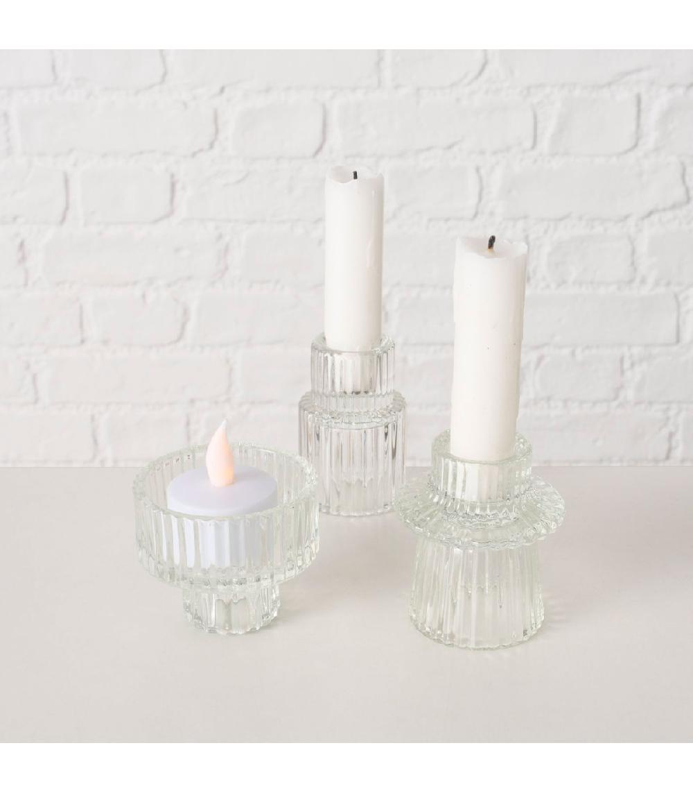 Wadiga Set De 3 Bougeoirs En Verre Strié 6x6x7cm