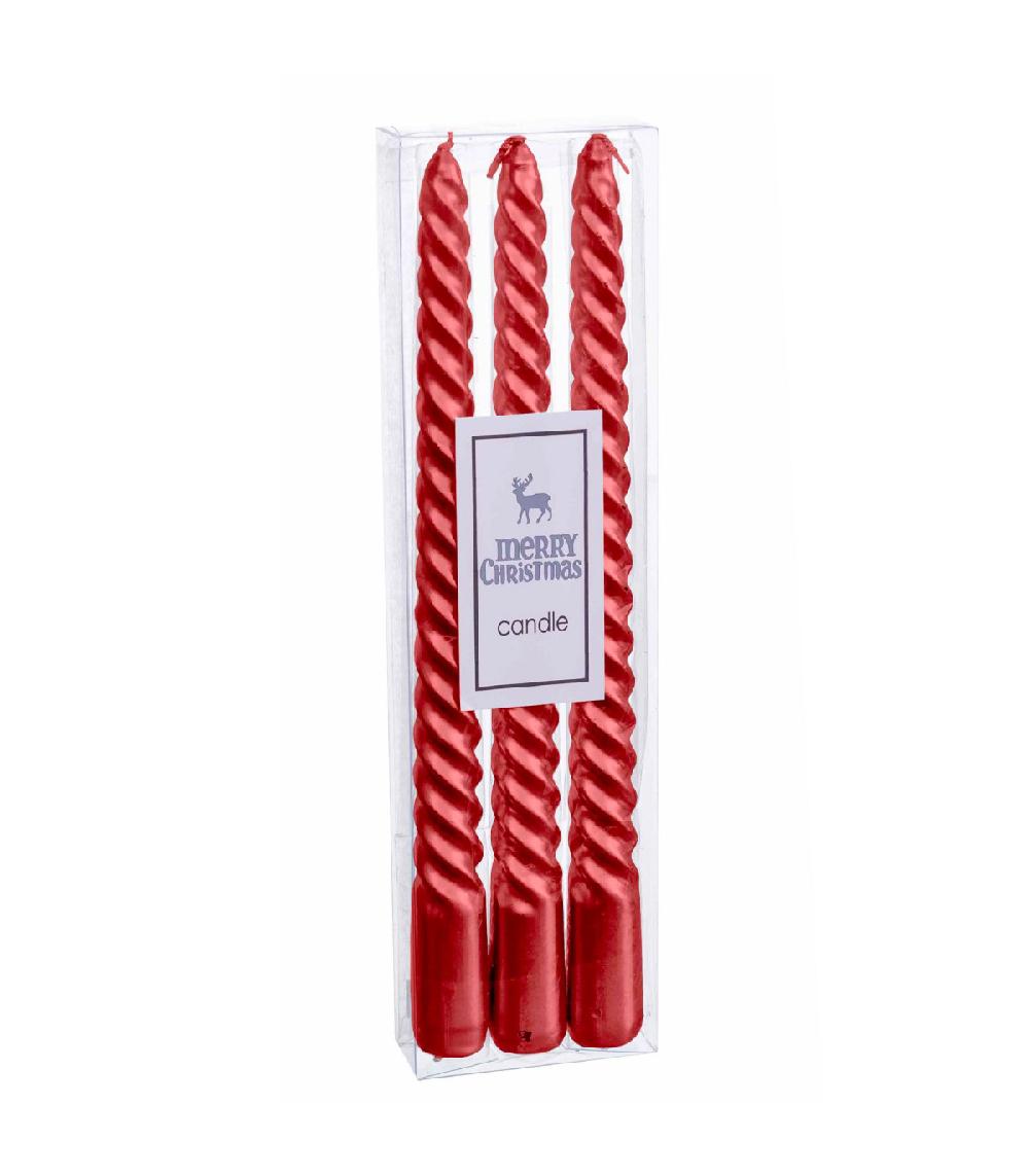 Wadiga Set De 3 Bougies De Noël Torsadées Rouges