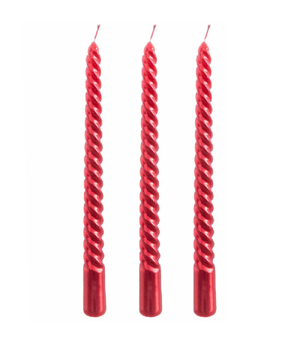 wadiga Set de 3 bougies de Noël torsadées rouges