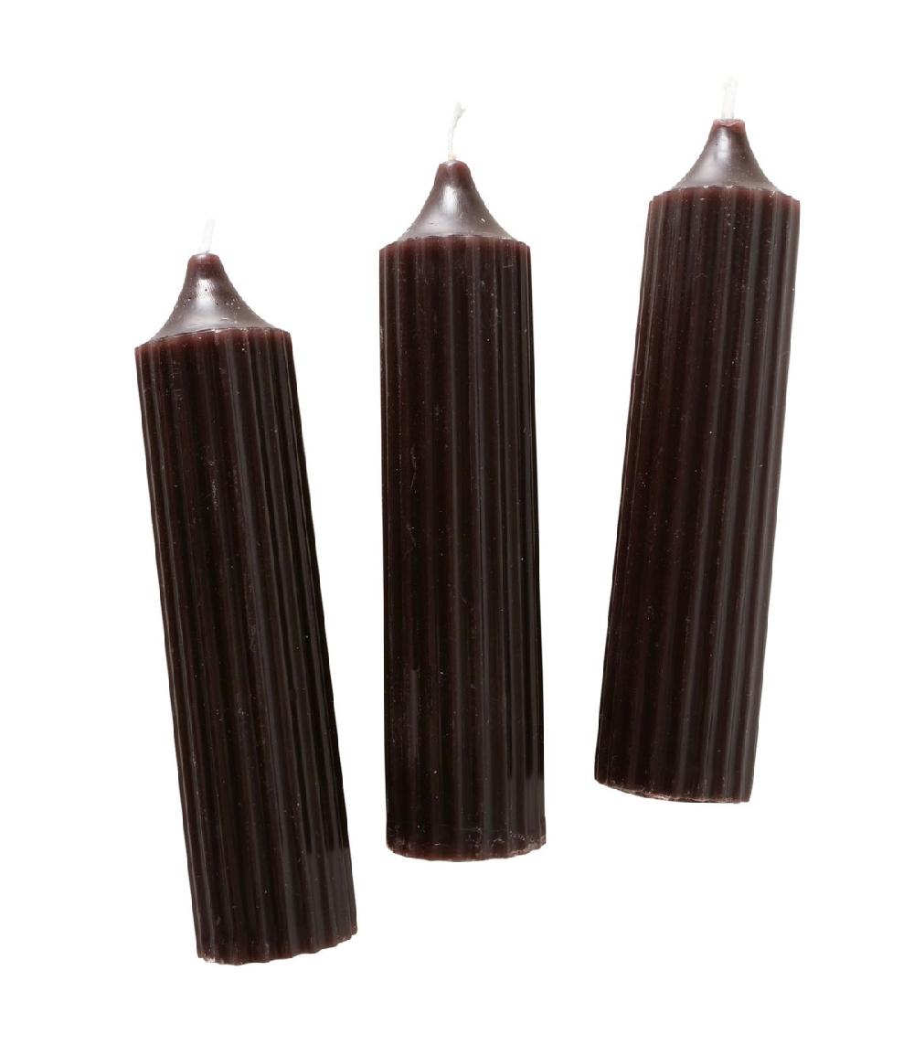 wadiga Set de 3 bougies rondes noires 3.5x3.5x15cm