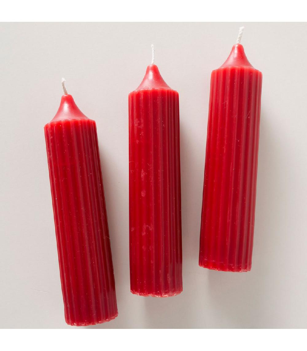 Wadiga Set De 3 Bougies Rondes Rouges 3.5x3.5x15cm