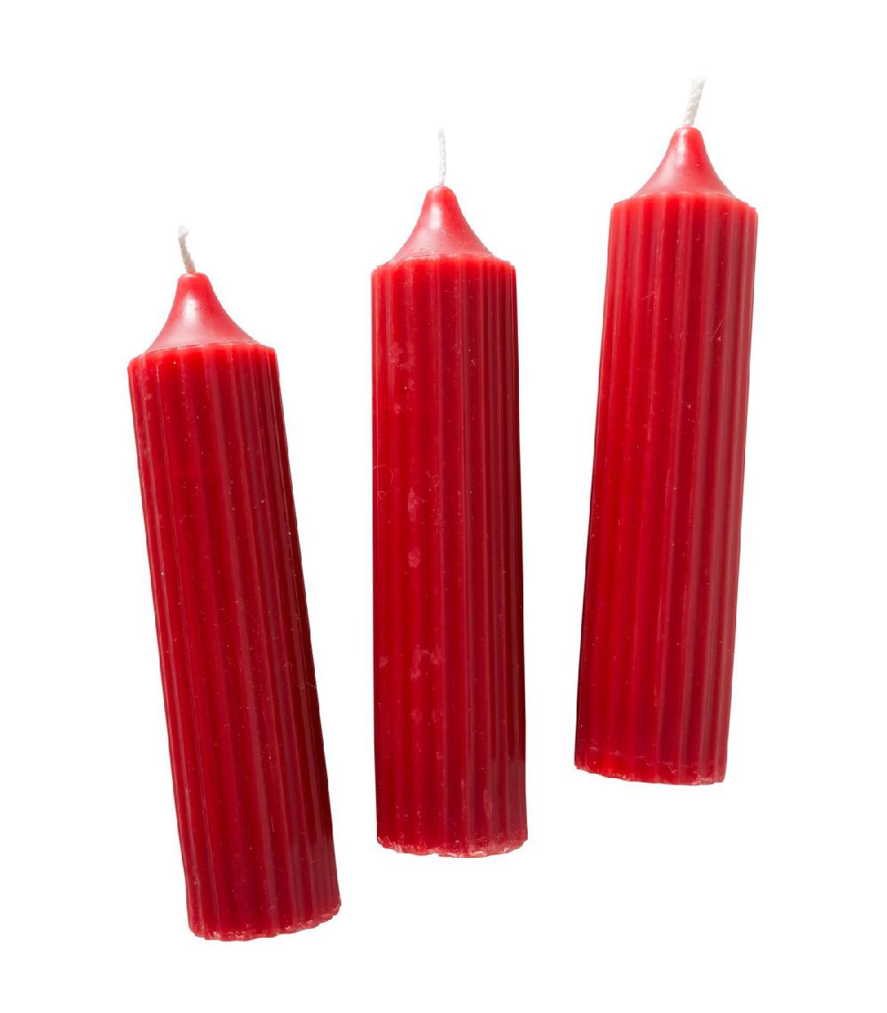 wadiga Set de 3 bougies rondes rouges 3.5x3.5x15cm