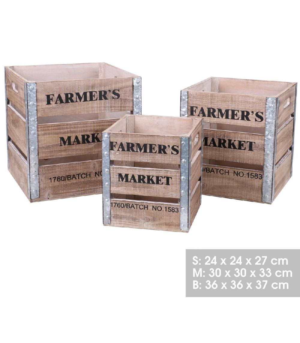 Wadiga Set De 3 Caisses En Bois Et Métal Farmers