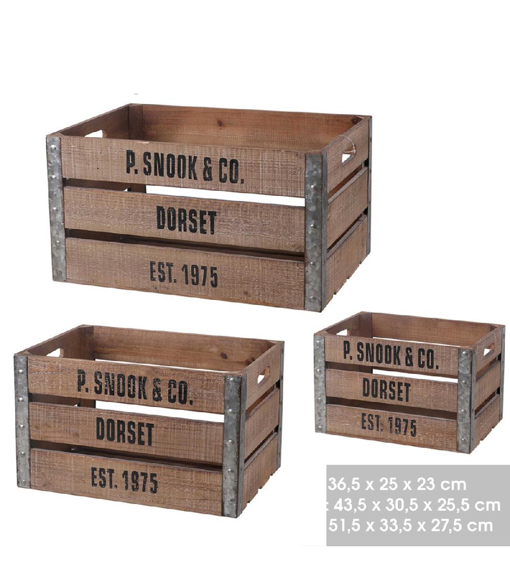 Wadiga Set De 3 Caisses En Bois Et Métal Vintage