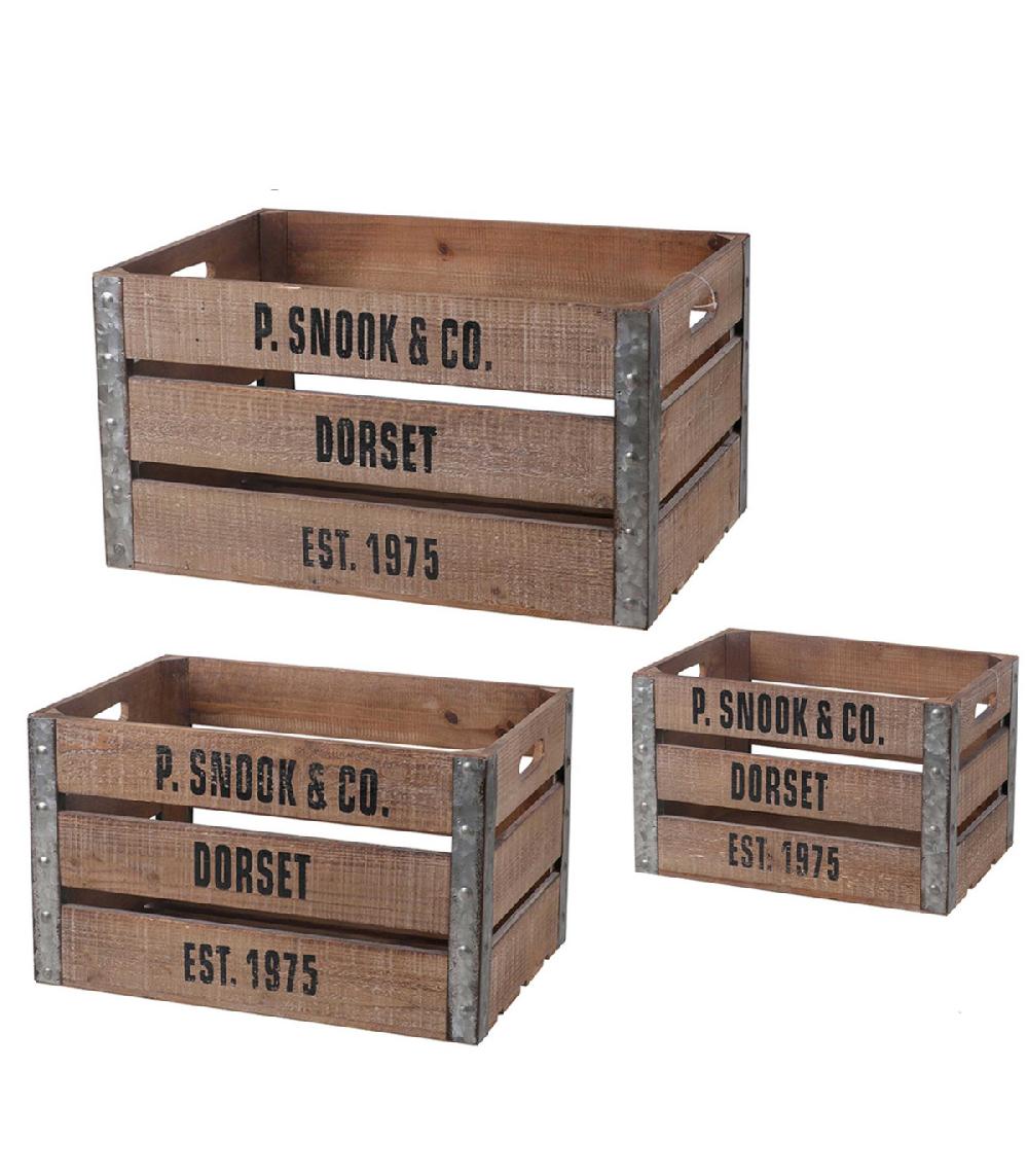 wadiga Set de 3 Caisses en Bois et Métal Vintage