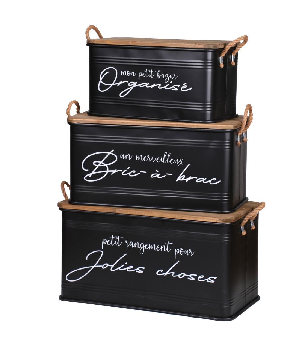 wadiga Set de 3 malles en métal et bois 68x35x35cm