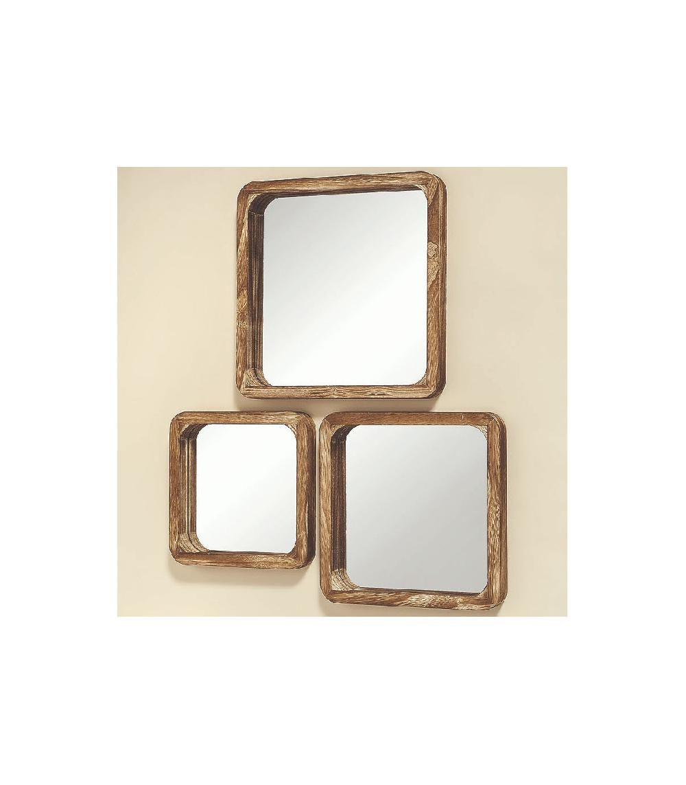 Wadiga Set De 3 Miroirs Décoratifs Carrés En Bois