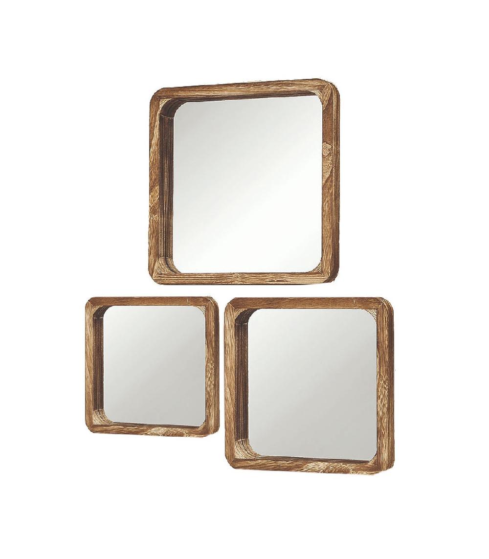wadiga Set de 3 Miroirs Décoratifs Carrés en Bois