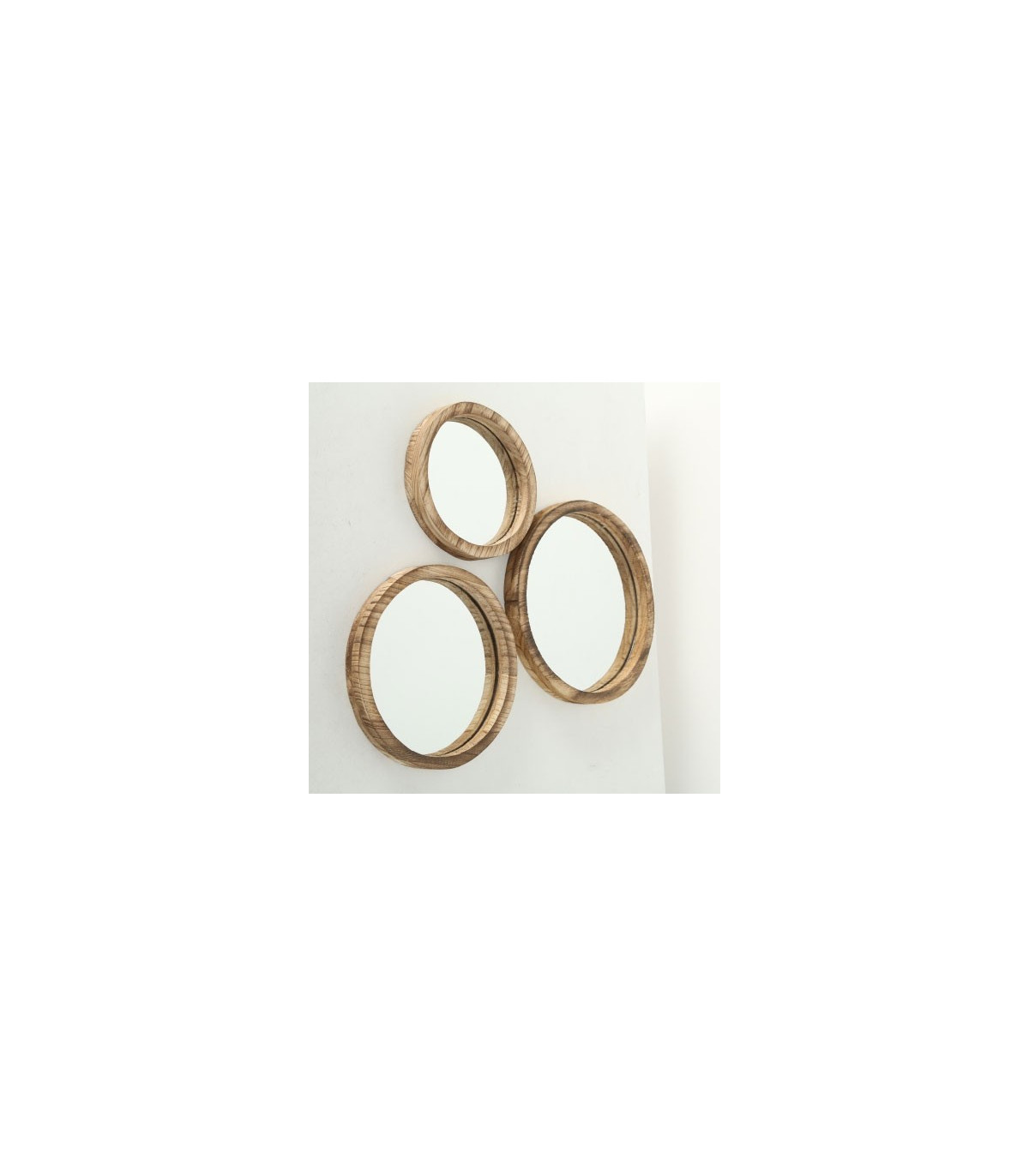 Wadiga Set De 3 Miroirs Décoratifs Ronds En Bois