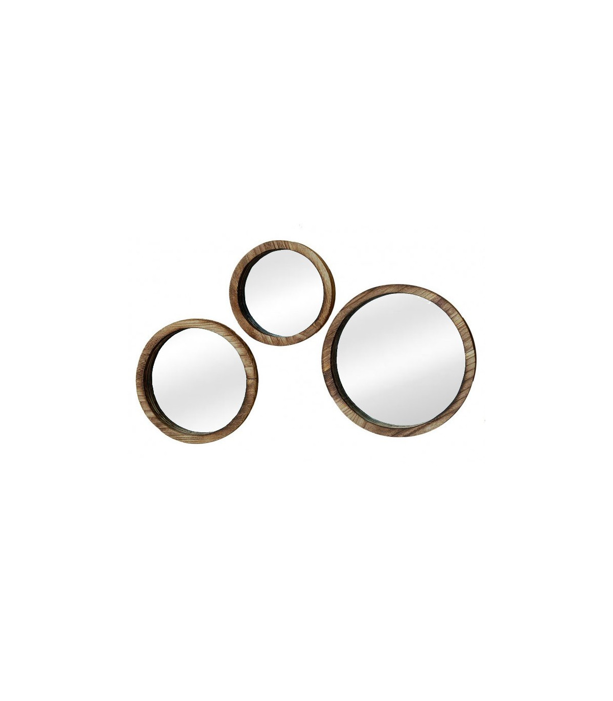 wadiga Set de 3 Miroirs Décoratifs Ronds en Bois