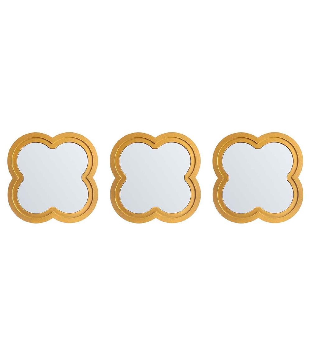 wadiga Set de 3 miroirs dorés fleurs 26x26x2.5cm
