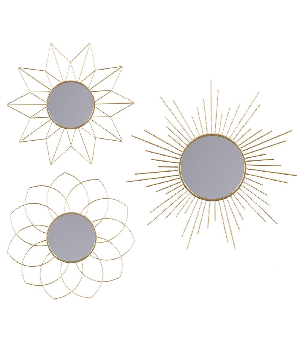 wadiga Set de 3 miroirs ronds dorés - diamètre 25.cm