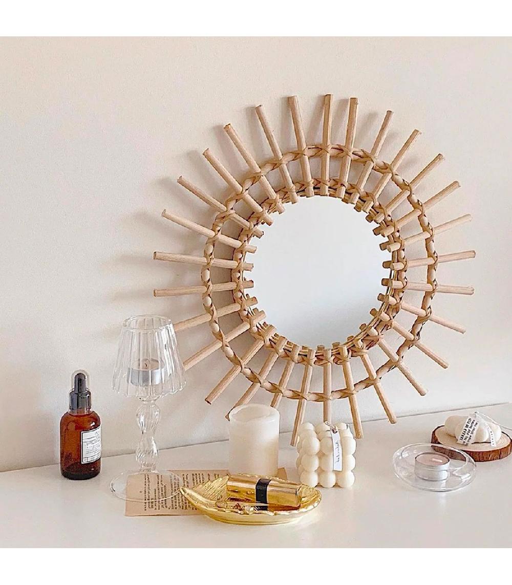 Wadiga Set De 3 Miroirs Ronds En Bambou 28x28cm
