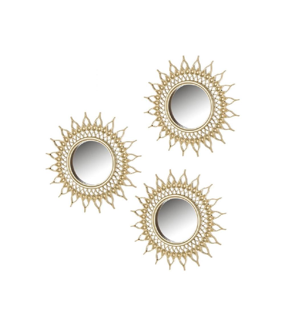 wadiga Set de 3 miroirs ronds soleils dorés