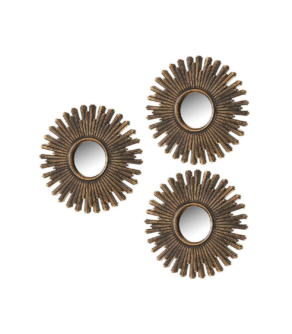 wadiga Set de 3 Miroirs Ronds Soleils Or Antique