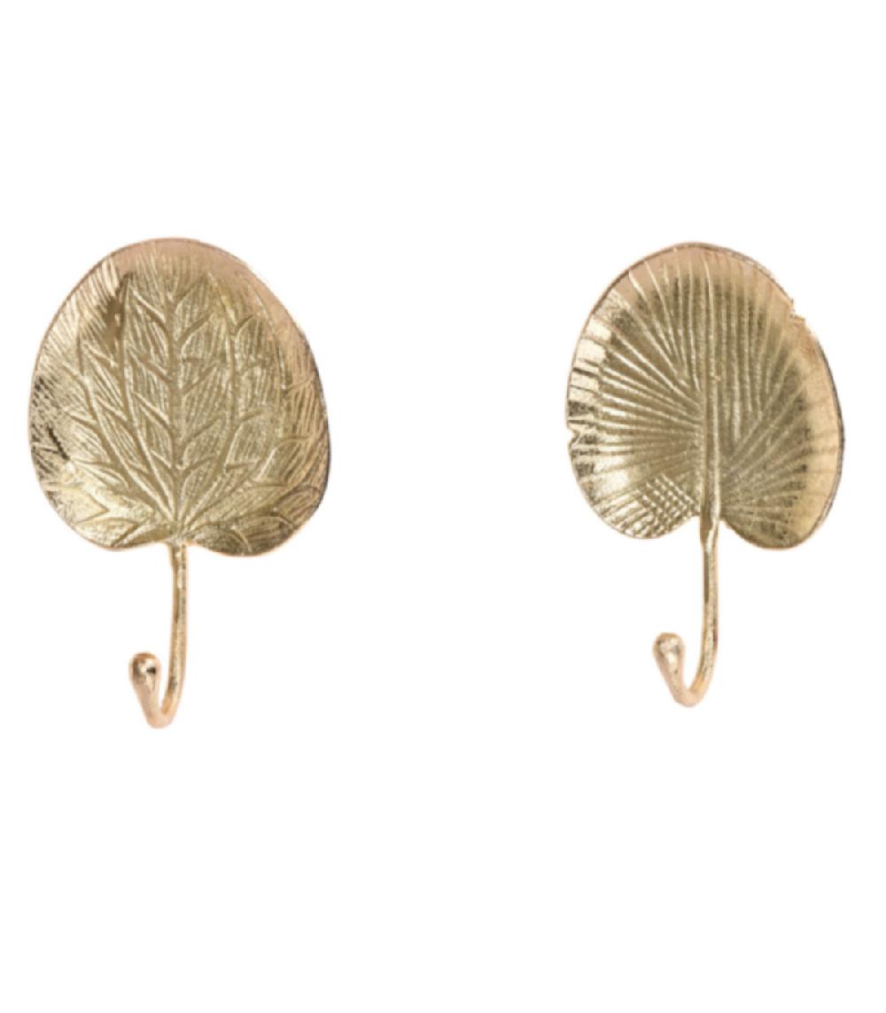 Wadiga Set De 3 Patères En Métal Doré Feuilles