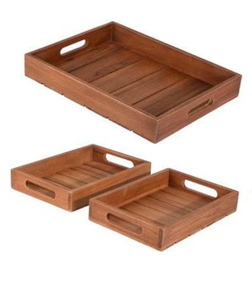 Wadiga Set De 3 Plateaux De Service En Teck