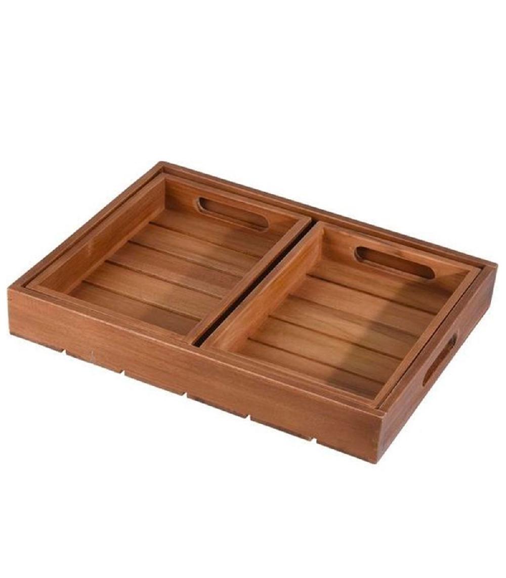 wadiga Set de 3 plateaux de service en teck