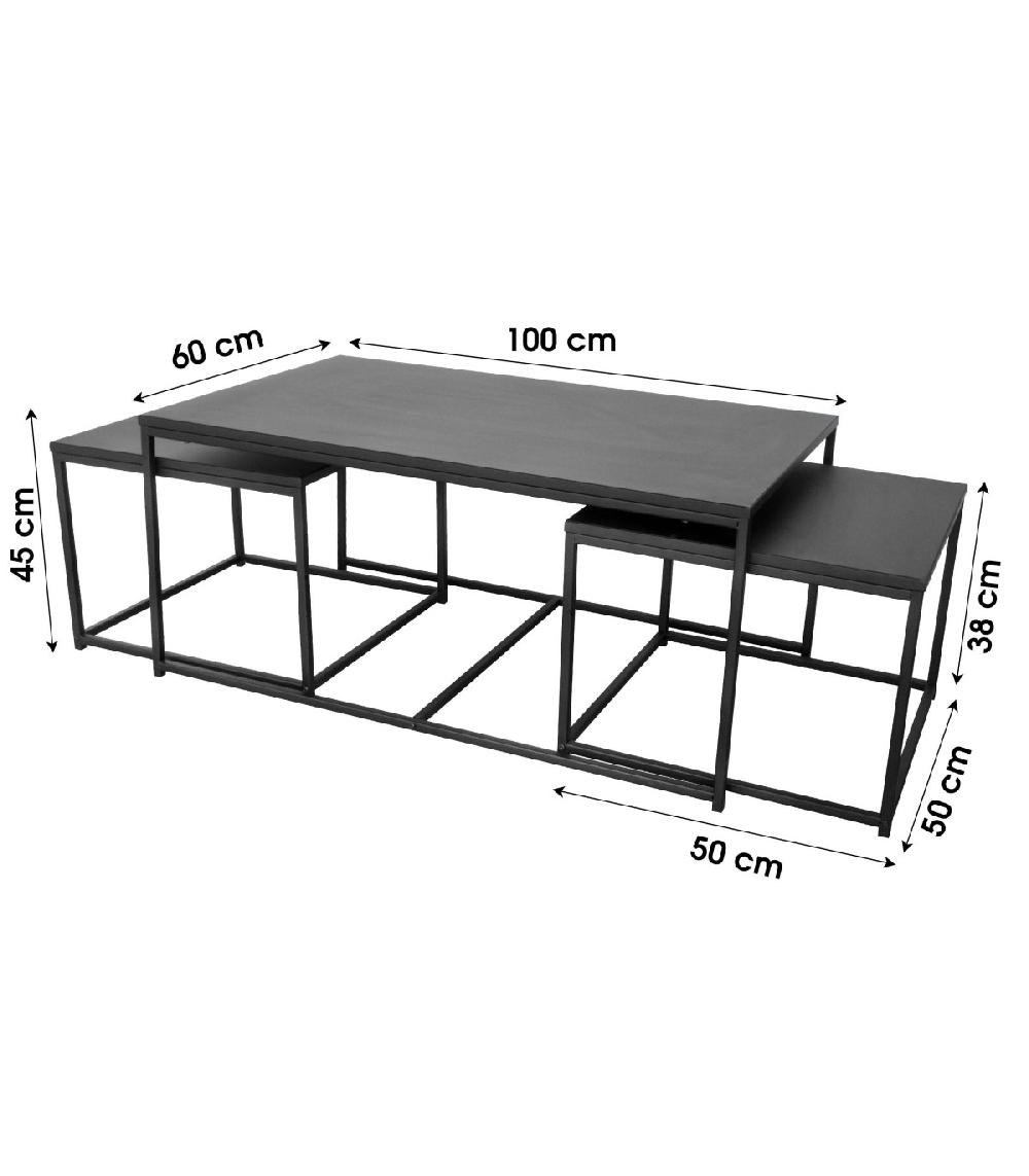 Wadiga Set De 3 Tables Basses Gigognes Métal Noir